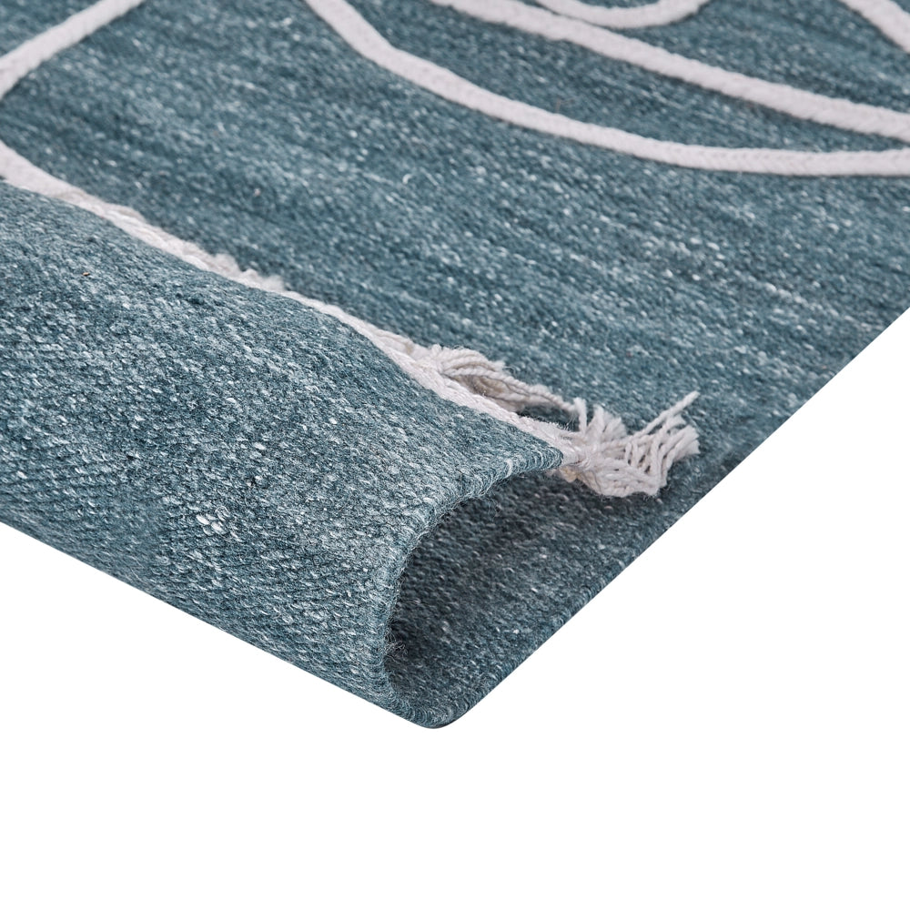Tappeto rettangolare per interni e per esterni in poliestere con motivo a nappe blu 140 x 200 cm stile boho