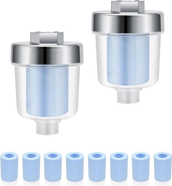 Due douchefilter - filtri blu sostituibili - filtrazione idrica efficace - bagno cucina.