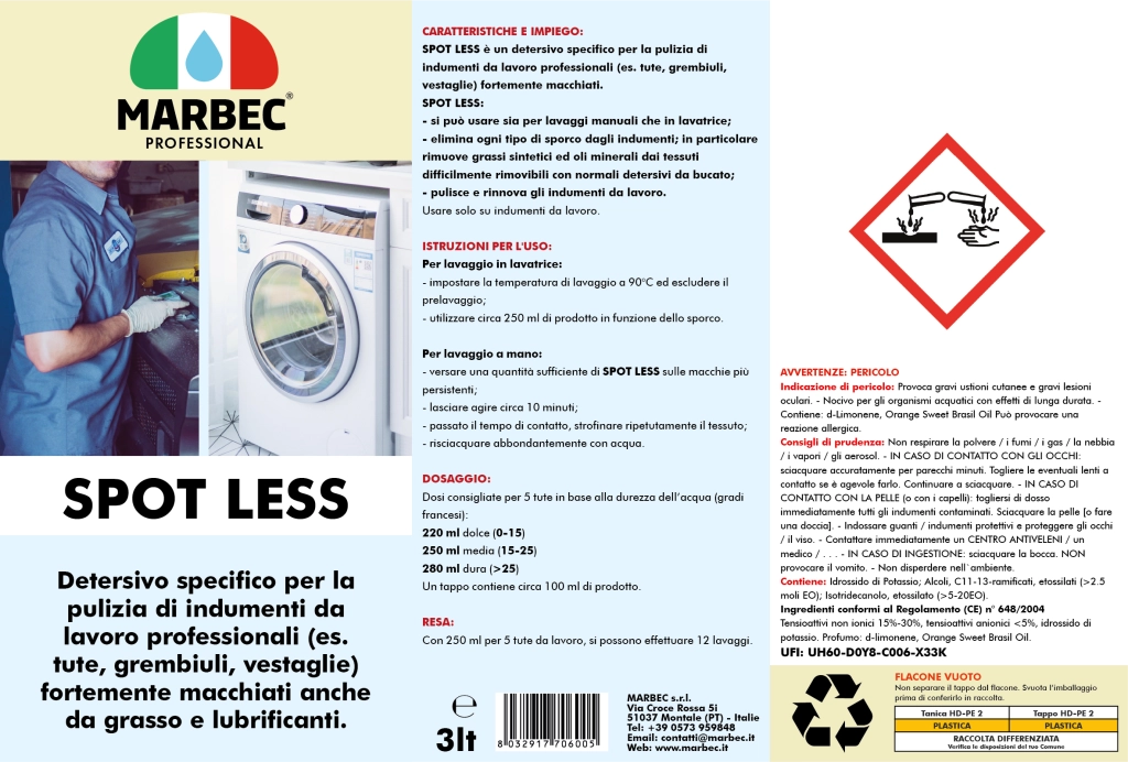 Detersivo professionale per tute da meccanico SPOT LESS   3LT