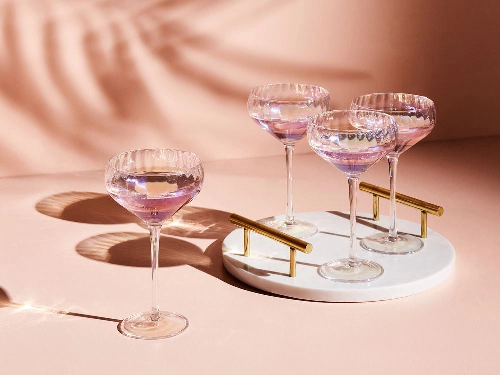 Set di 4 calici da champagne Pompadour soffiati a mano con finitura iridescente 30 cl brindisi festeggiamenti