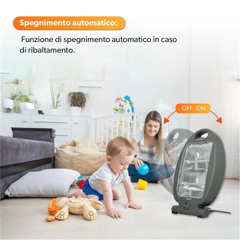 HIGH-TECH STUFA AL QUARZO 400-800 W PIEGHEVOLE 2 LIVELLI DI POTENZA CON SPEGNIMENTO AUTOMATICO