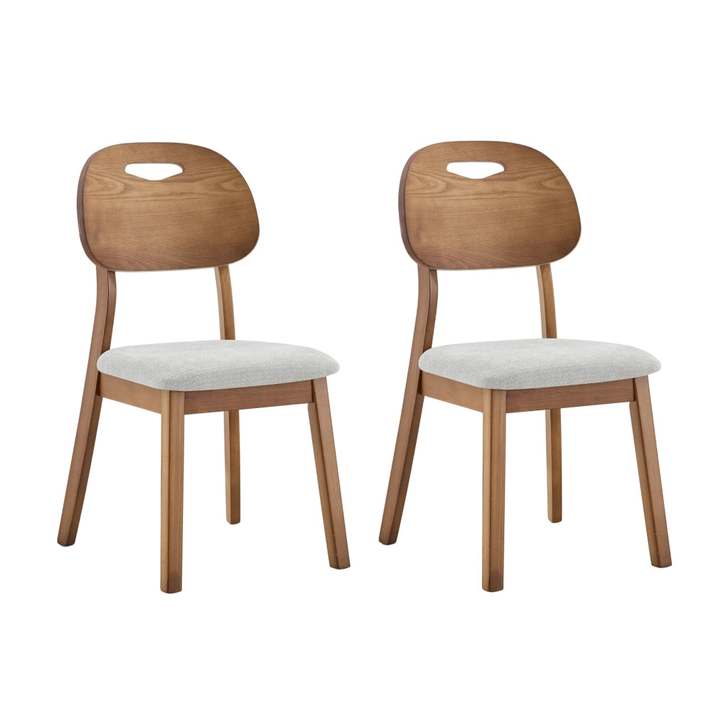 Set di 2 sedie da pranzo con schienale ovale e maniglia; legno; grigio
