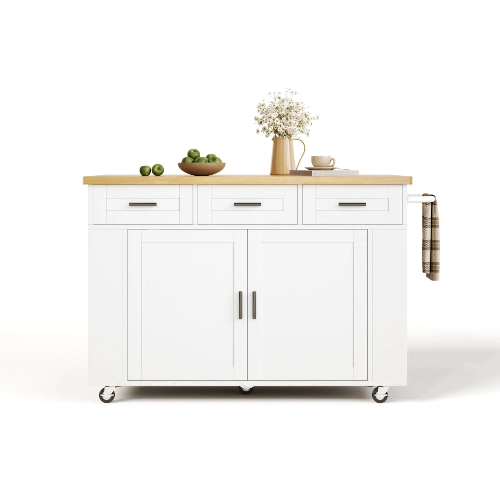 Isola da cucina con piano ribaltabile 120x45(70)x84 cm in MDF natural e bianco