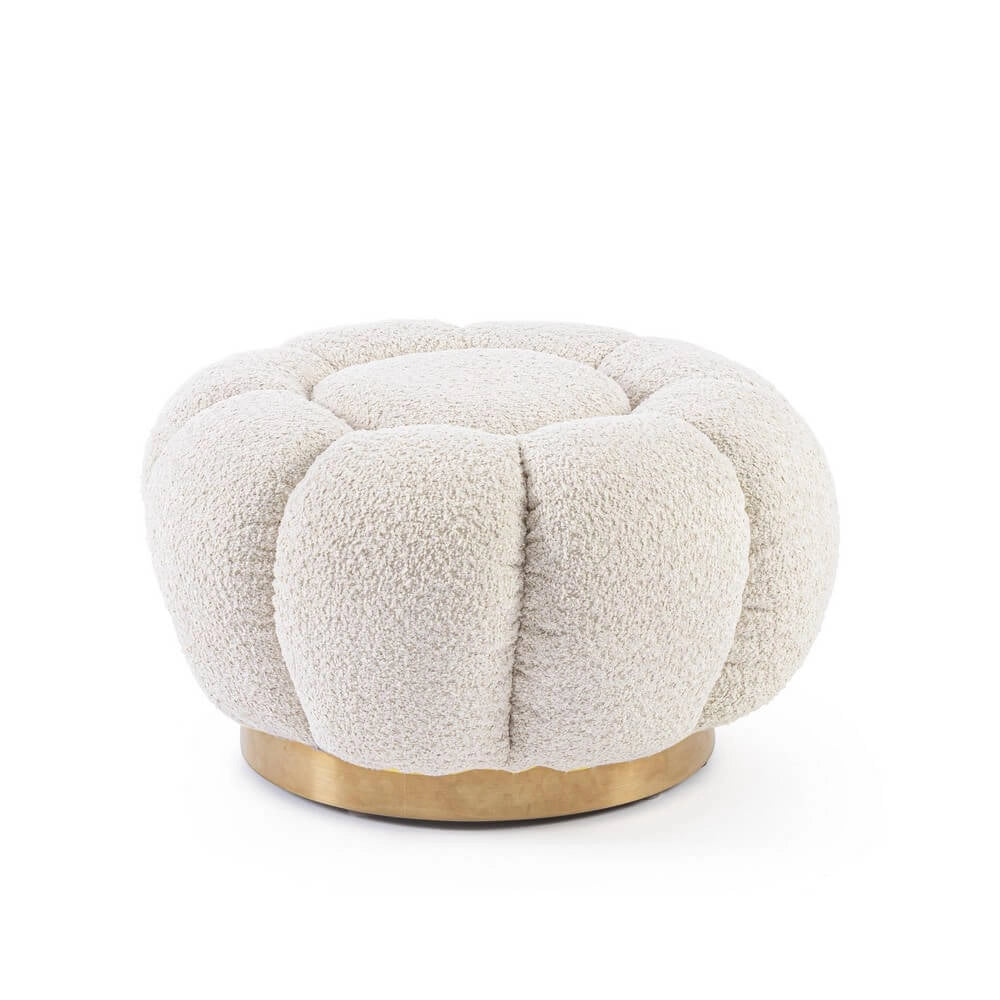 Pouf Rotondo in Tessuto Bouclé con Base in Acciaio Dorato - RACHEL