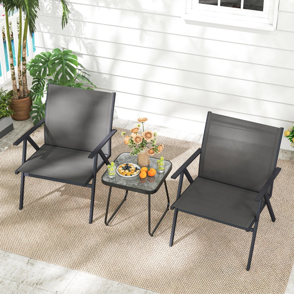 Poltrone da esterno con tessuto a rete traspirante e struttura in metallo con capacit¨¤, Set di 2 sedie da patio per veranda Grigio-Poltrone e sdraio