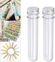 Bocchini di plastica per reazione con chiusura - 15 pezzi - 40 ml - trasparente - coperchi in alluminio a vite - 140 x 25 mm - per matrimoni - battesimi - nascite - perle - M&M - polvere - fai da te