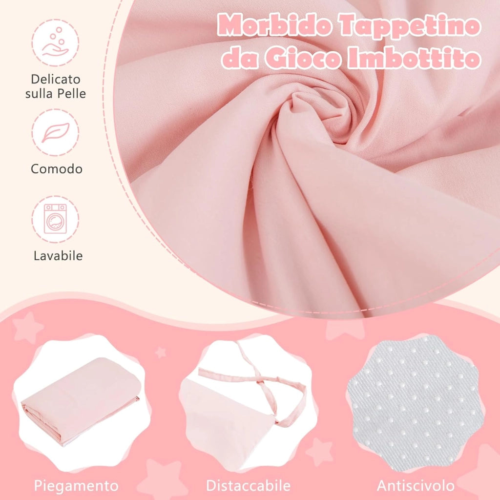 Tenda da Gioco per Bambini, Tenda per Bambini con Finestre Tappetino Lavabile in Cotone e Bandiera, Castello da Gioco per Bambini 3 Anni + (Rosa)