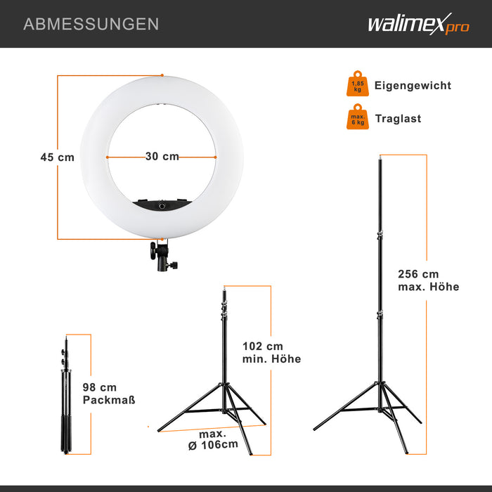 Medow 960 Pro Set di luci anulari a LED con treppiede e batterie NP-F, luce anulare bicolore, luce video dimmerabile con telecomando 96 W, treppiede per lampada con ammortizzazione a molla