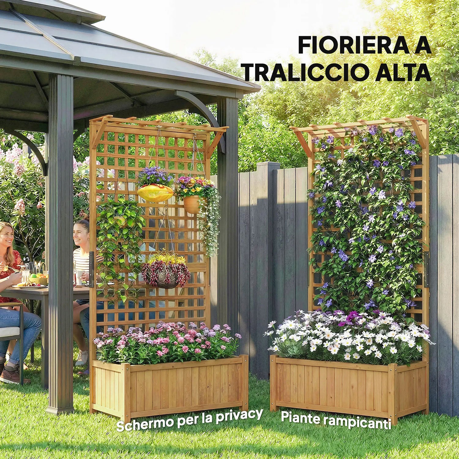 Fioriera da Giardino 90x45x183 cm con Traliccio per Piante Rampicanti in Legno Giallo