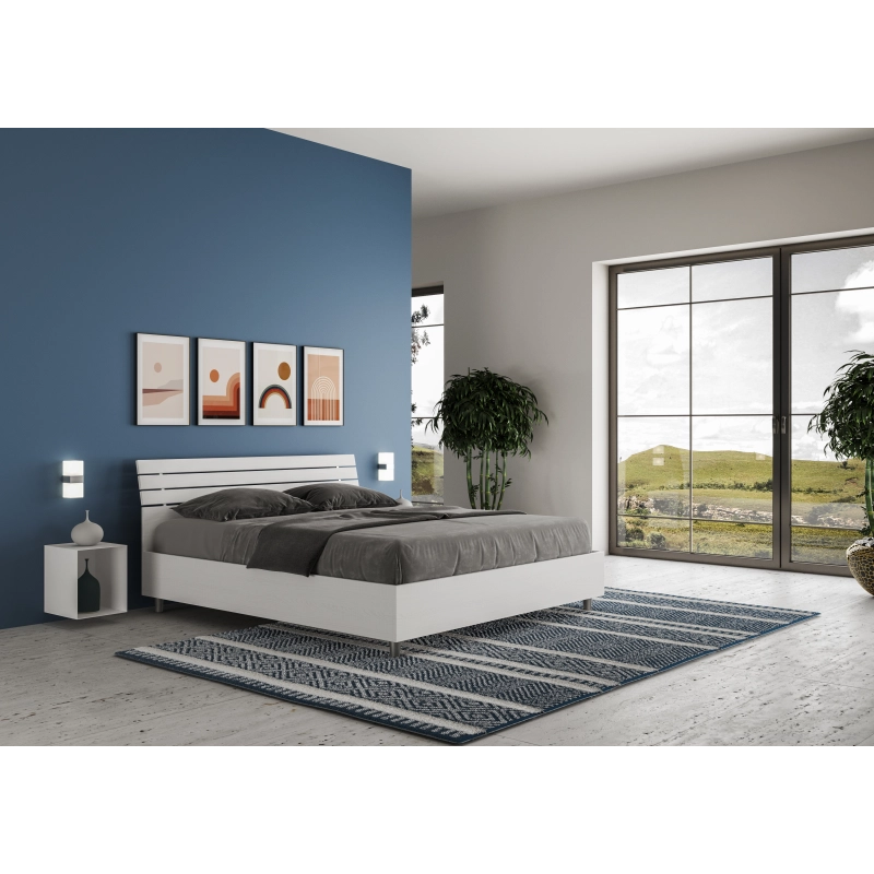 Letto Matrimoniale 160x190 cm testata inclinata con doghe Ankel - Con rete,Bianco Frassino