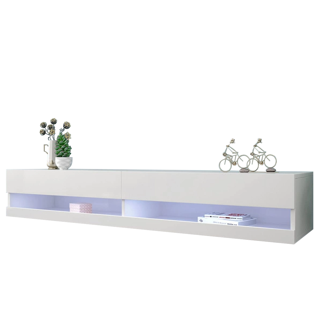 Mobile TV sospeso bianco con LED controllabile tramite app e telecomando