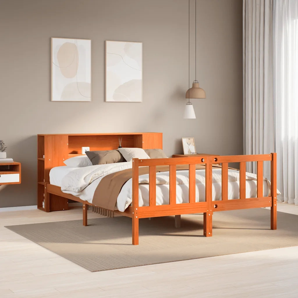 Letto Libreria senza Materasso Marrone Cera 150x200 cm in Pino 3321672