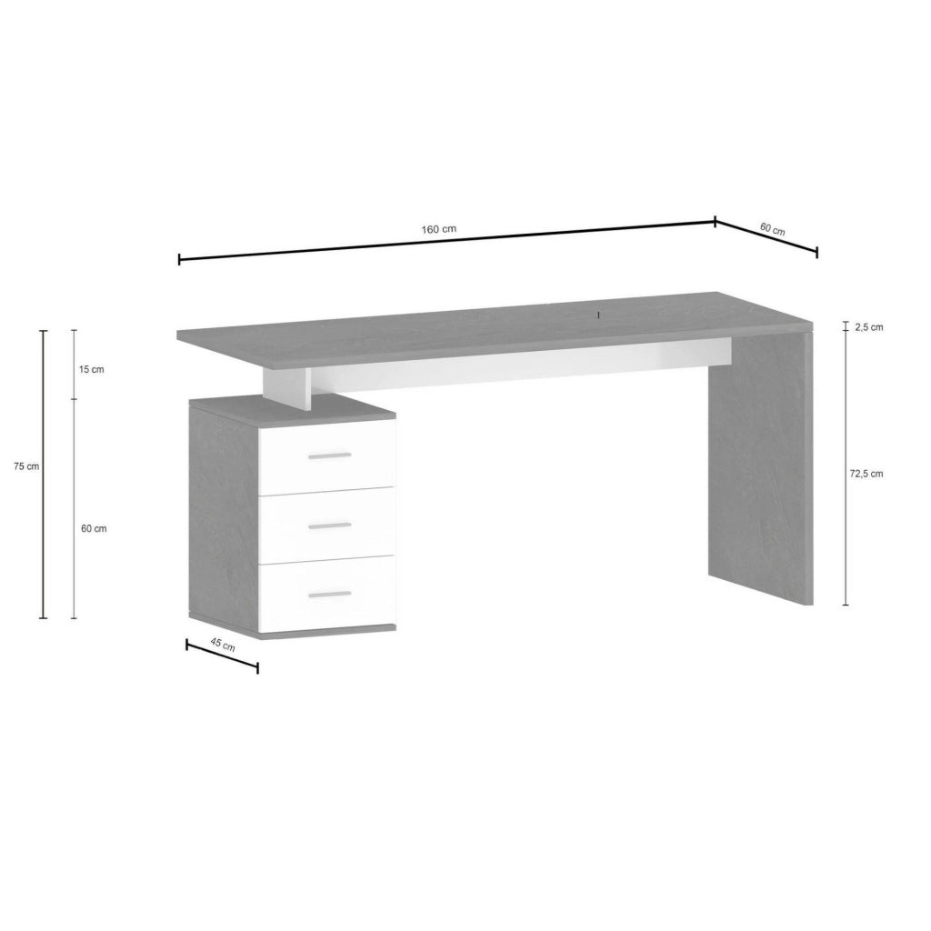 Scrivania Abisse, Scrittoio lineare, Scrivania ufficio multiuso, Scrivania salvaspazio multi posizione, 160x60h75 cm, Bianco e Ardesia