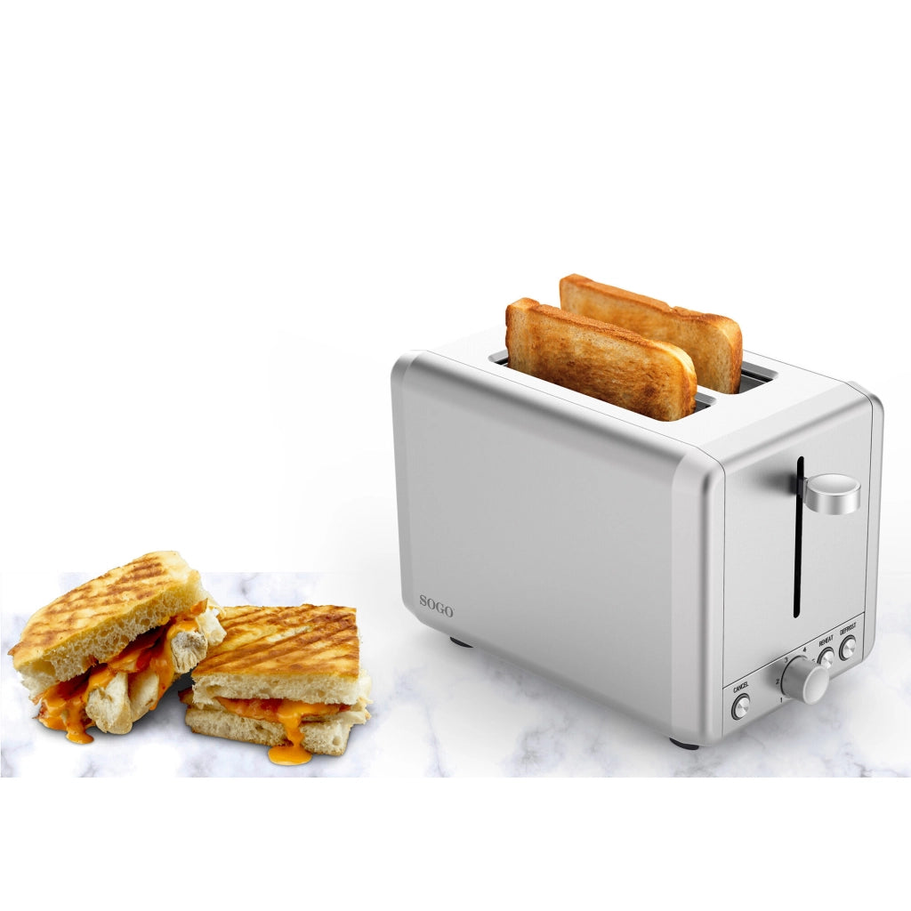 Tostapane elettrico 2 fette acciaio inox, controllo temperatura 7 livelli, scongelamento e riscaldamento 925W - SOGO