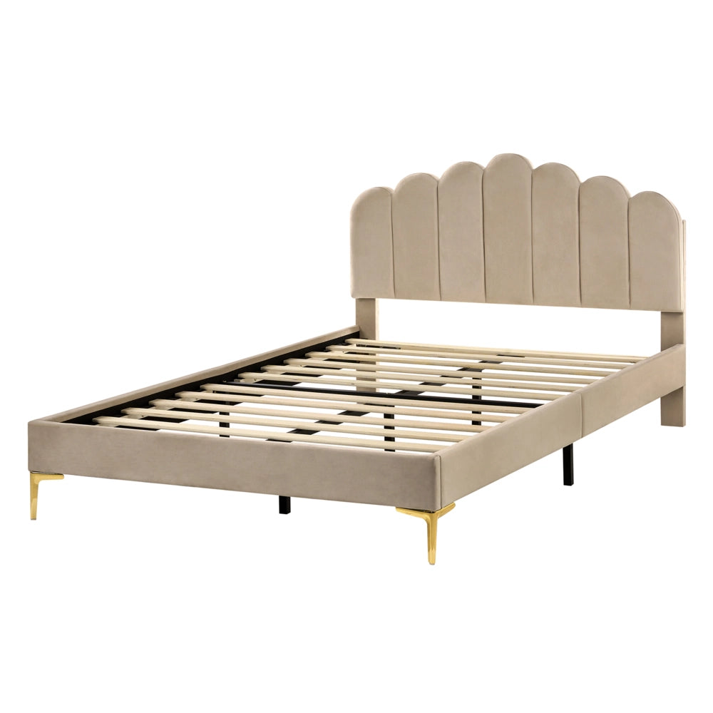 Letto matrimoniale 140 x 200 cm velluto Gambe in metallo tortora con testiera e base a doghe