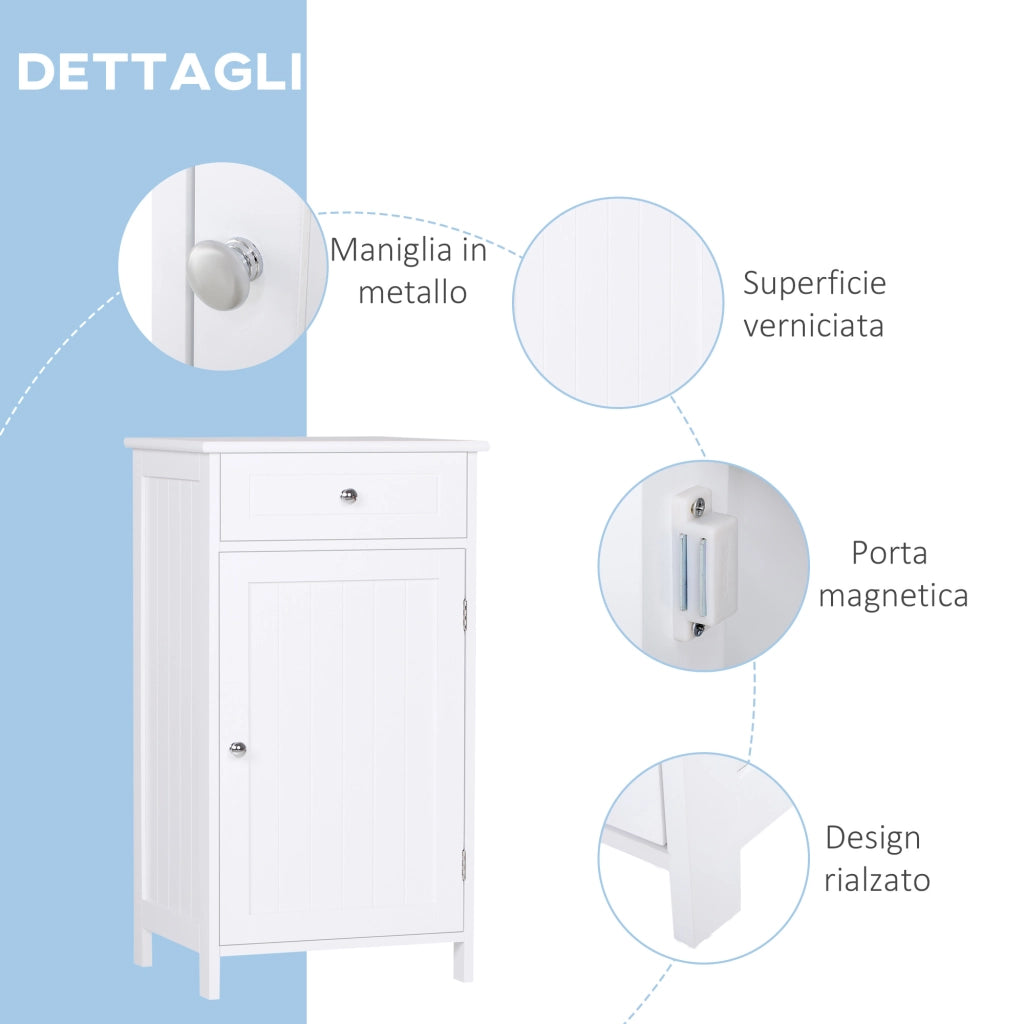 Mobiletto Armadietto 2 Cassetti, Mobile Bagno Design Anti-Ribaltamento da Bagno in MDF, 43x34x77 cm, Bianco