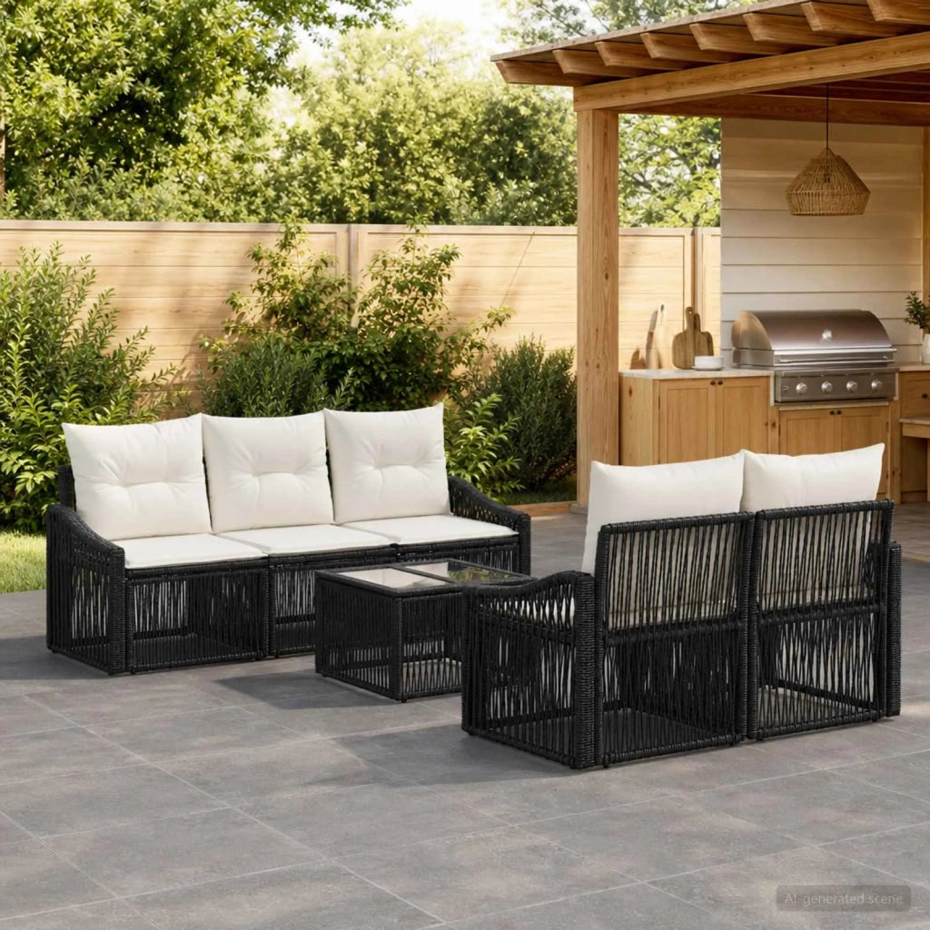 Set Divano da Giardino 6 pz Nero polyrattan 3435934