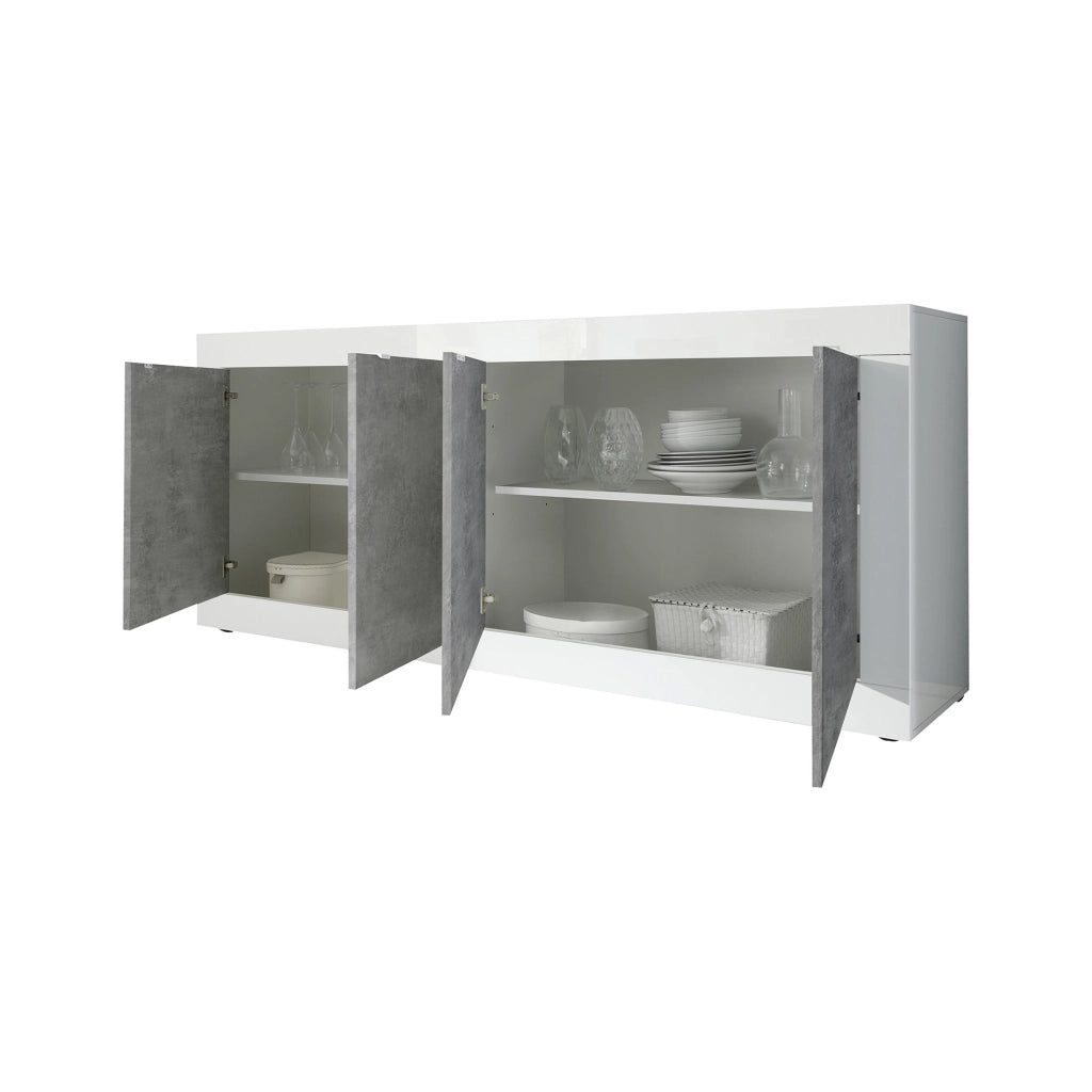 Madia Poli, Credenza 2 Ripiani, 207x43x86h cm Bianco Lucido