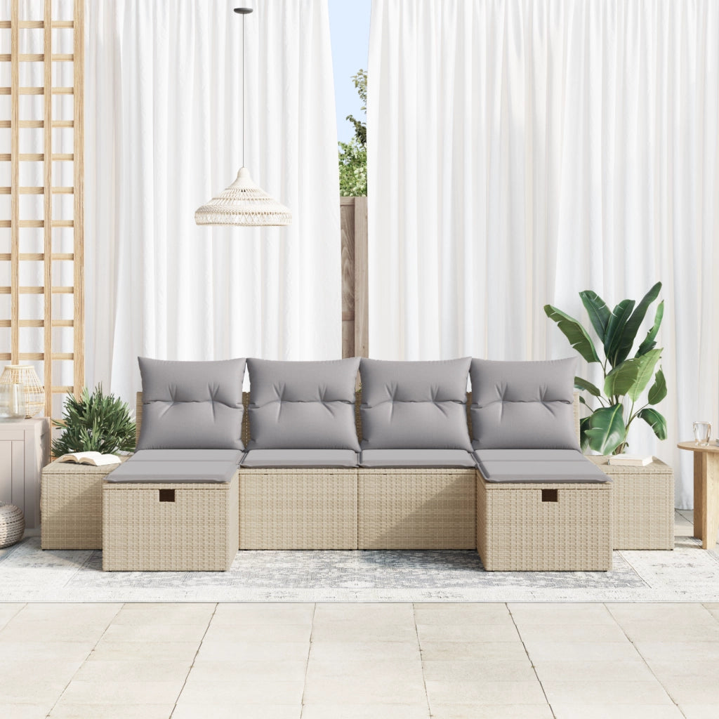 Set di Divani da Giardino 6 Pezzi con Cuscini Beige Polyrattan