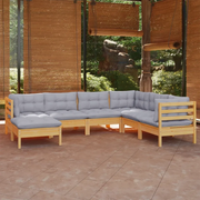 Set Divani da Giardino 7 pz con Cuscini Grigi Massello di Pino 3096561