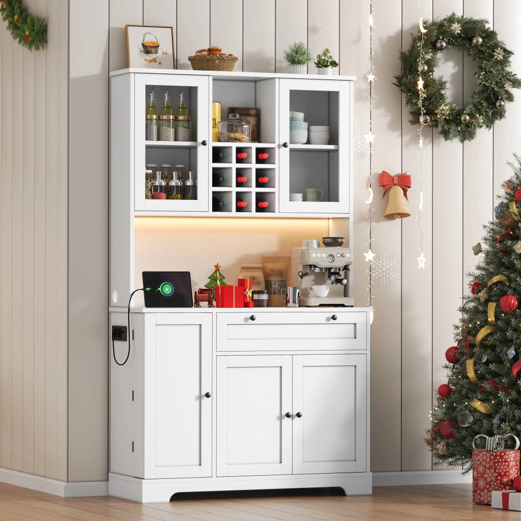 Armadio Cucina con Vetrina, Ripiani e LED ¨C MINIMAL ¨C Bianco 180x105x40