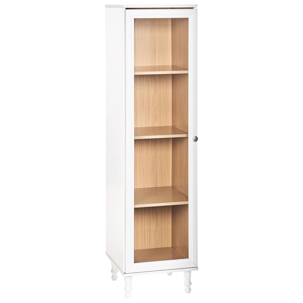 Mobile decorativo 40 cm bianco con legno chiaro in legno ingegnerizzato con display in vetro Classico scandinavo a ripiani alti Sala da pranzo Soggiorno