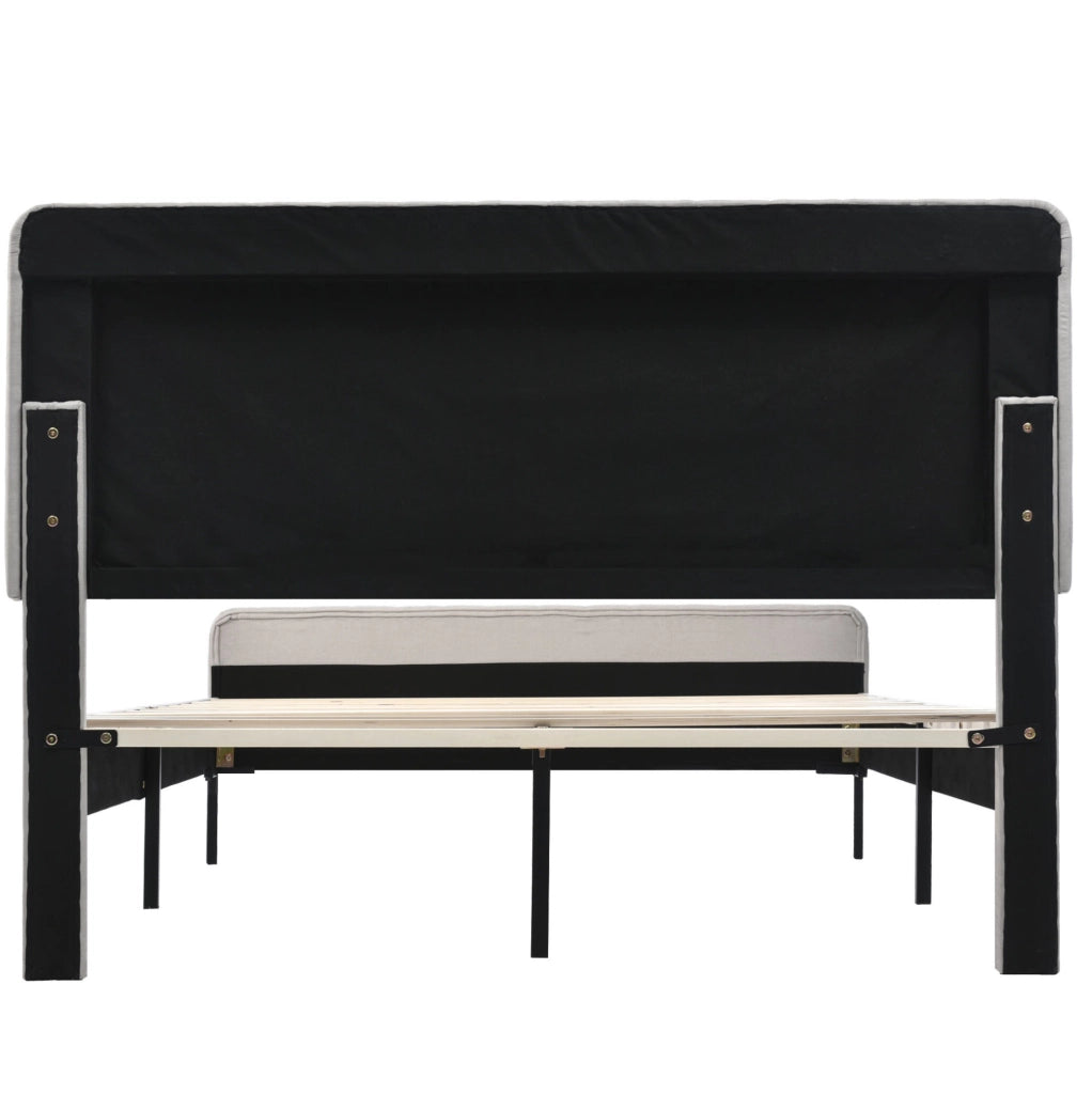 Letto imbottito 160x200 cm; testiera regolabile; lino grigio-beige (Senza materasso)