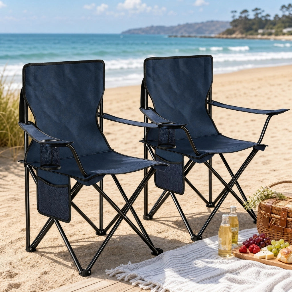 SEDIA DA CAMPEGGIO PIEGHEVOLE Set da 2 pezzi 47x76x80,5 cm Blu navy