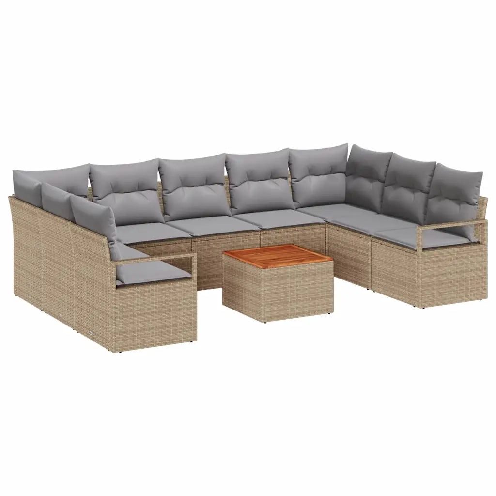 Set Divano da Giardino con cuscino 10 pcs Beige polyrattan 3347749