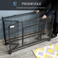 Kennel Gabbia per Cani Pieghevole a Doppia Porta con Blocco, Box per Cani con 4 Ruote con Freno e Fondo Rimovibile, 125x76x81cm, Grigio Scuro