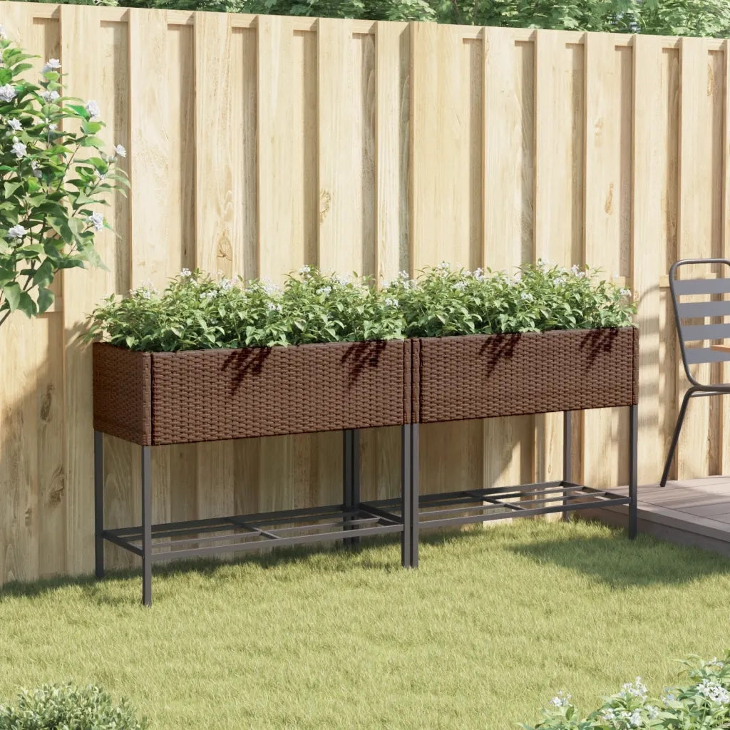 Fioriere Giardino con Ripiani 2pz Marroni 90x40x75cm Polyrattan