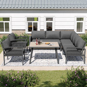 Set Lounge da Giardino 8 Posti con Tavolo ¨C Xylo ¨C Grigio, Corda, Piano Effetto Legno