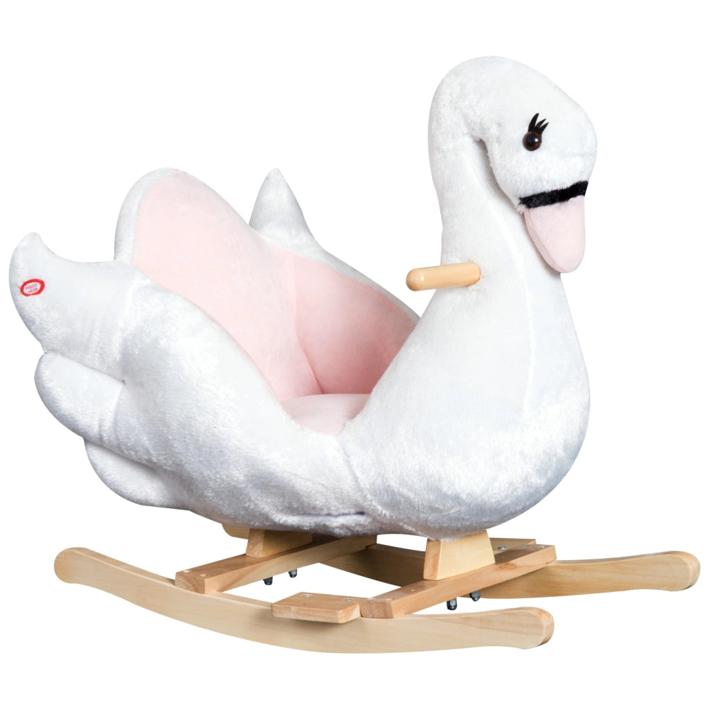 Cavallo a Dondolo Cigno con Musica ¨C Xylo ¨C Metallo Legno Peluche Bianco 60x32x55cm