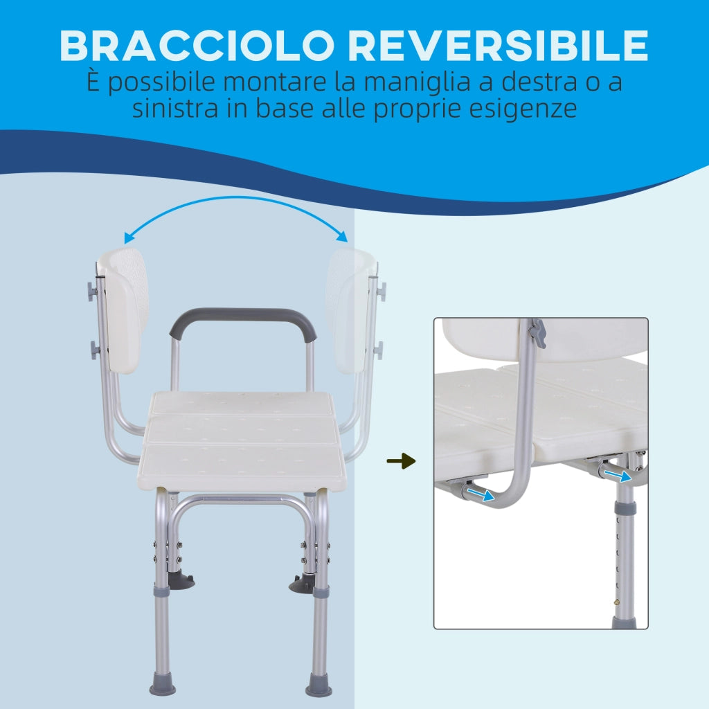 Sedia da Doccia con Altezza Regolabile su 6 Livelli. Piedini e Bracciolo Antiscivolo. Ampia Seduta (68.5x40.5cm)