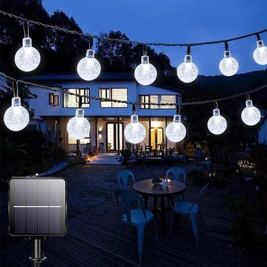 Illuminazione esterna a energia solare - 50 led 7 m impermeabile 8 modalità per esterno-interno cavo di illuminazione per giardino-terrazza casa festa matrimonio decorazione festiva chiaro-bianco