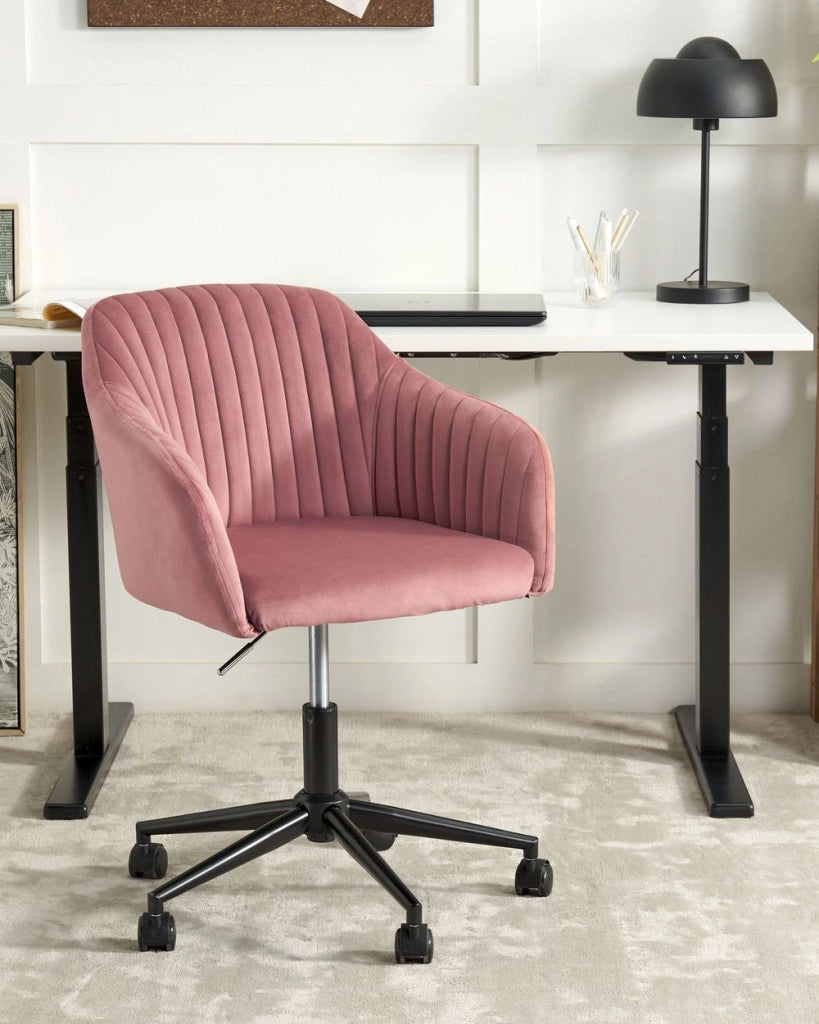 Sedia da scrivania in tessuto con ruote in velluto rosa ufficio da casa studio stile glamour