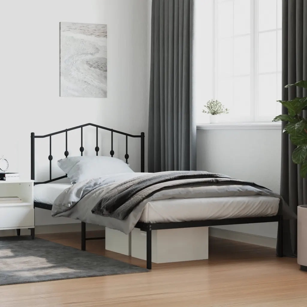 Letto singolo | Letto per adulti | Giroletto con Testiera in Metallo Nero 107x203 cm