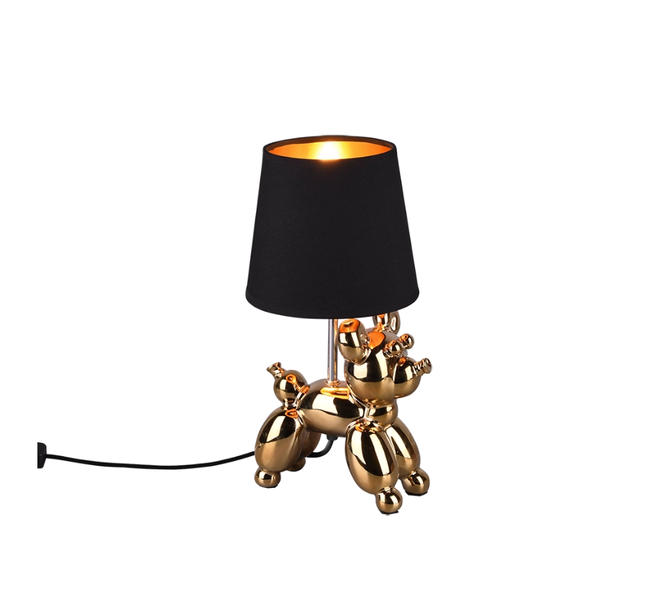 Lampada Tavolo Bajour con Cane Argento Paralume Nero oro Bello GD Trio