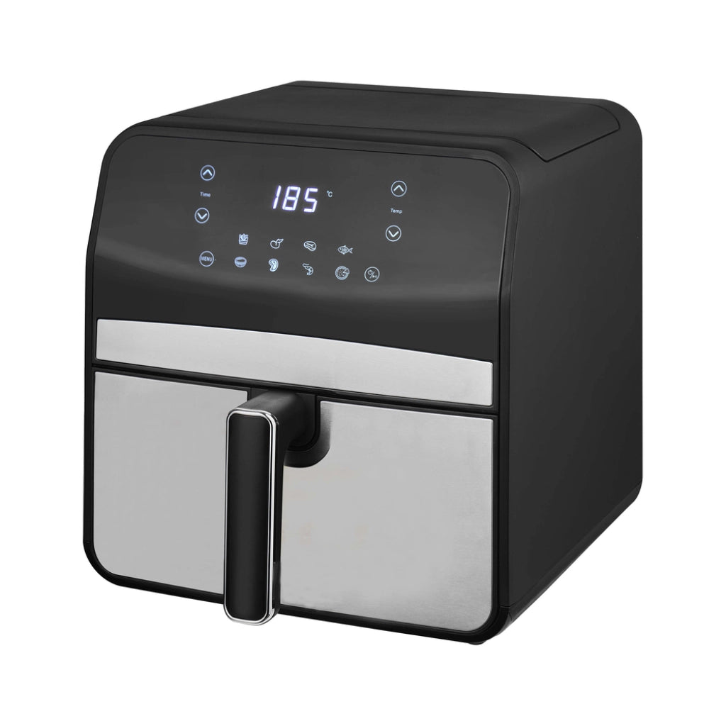 Friggitrice ad Aria 6,5L Digitale XL con Display LED Touch, 8 Programmi Automatici, Temperatura Regolabile fino a 200°C, Cestello Antiaderente, 1800W, Nero/Inox 6.5 Litri - Nero
