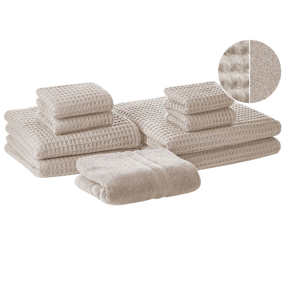 Set di 9 asciugamani da bagno e tappetino da bagno per ospiti in cotone beige Zero Twist