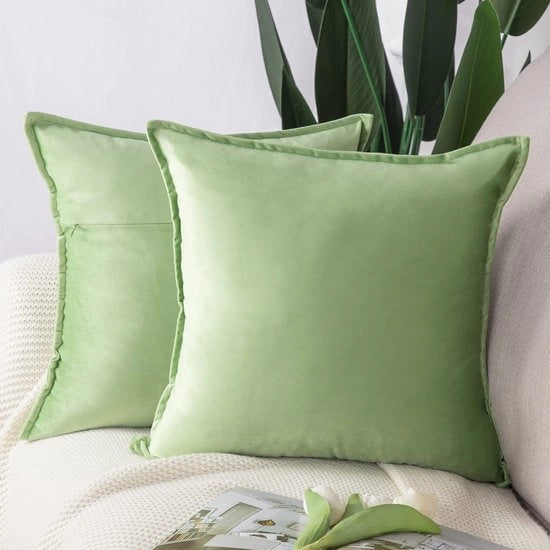 Set di 2 coprisacco di stoffa vellutata decorativa Stile lussuoso per coprire cuscini per divano per camera da letto Verde mela 50x50 cm Quadrato
