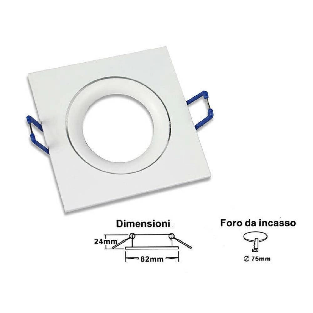 Trade Shop - Porta Faretto Ad Incasso Quadrato Faretto Orientabile Con Molle Foro 75 Mm P20 -