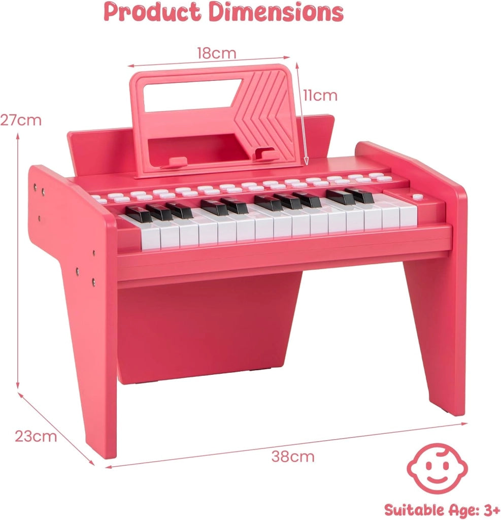 Tastiera a 25 tasti per bambini, pianoforte elettronico con tasto luminoso e leggio, pianoforte digitale per bambini di 18+ mesi, registrazione e lettura, modalità di apprendimento (rosa)