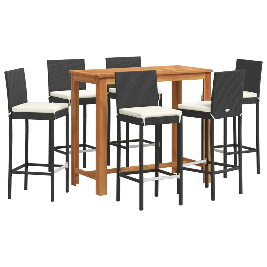 Set Bar da Giardino 7 pz Nero in Legno Acacia e Polyrattan 3295280