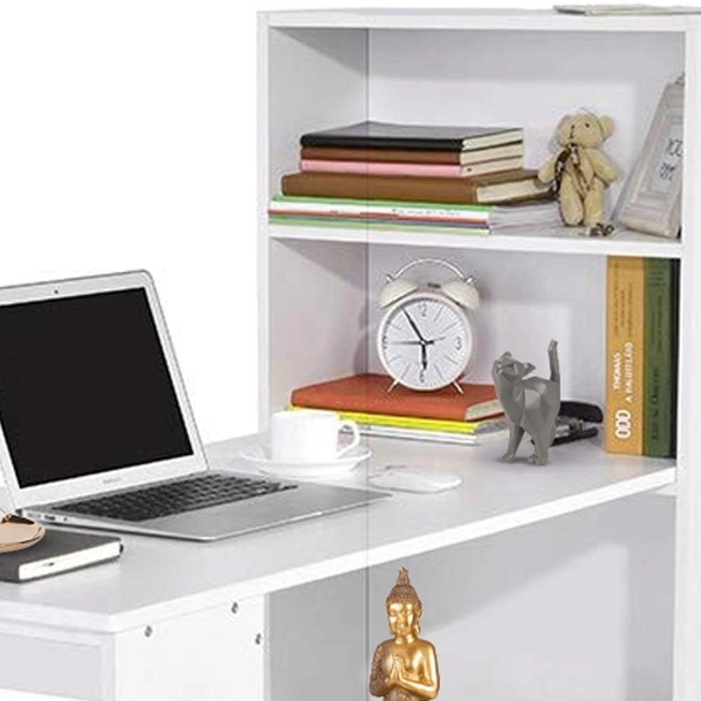 Scrivania con Doppia Libreria Laterale Porta PC in Legno Nobilitato Casa Ufficio Bianco