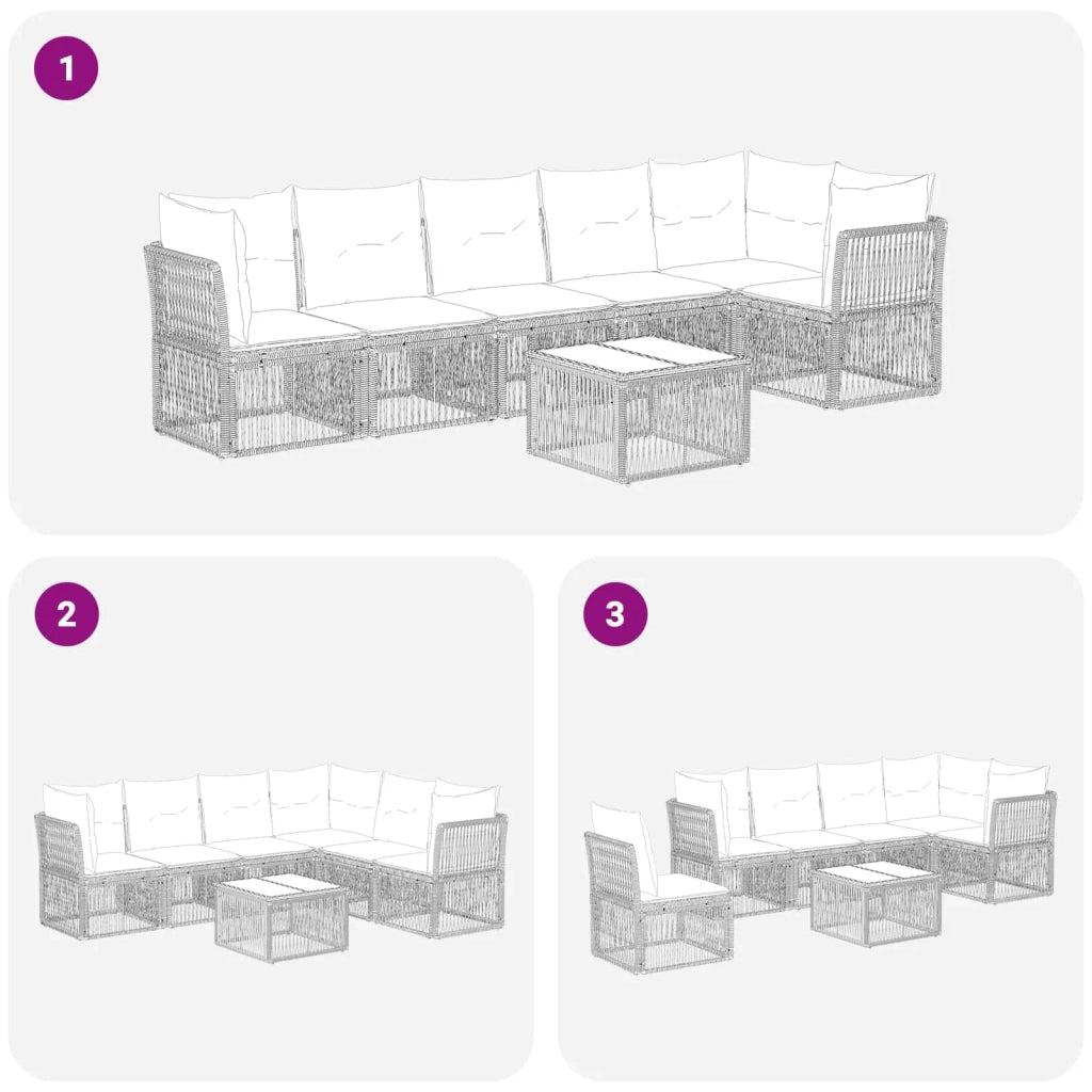 Set Divano da Giardino 7 pcs Grigio polyrattan