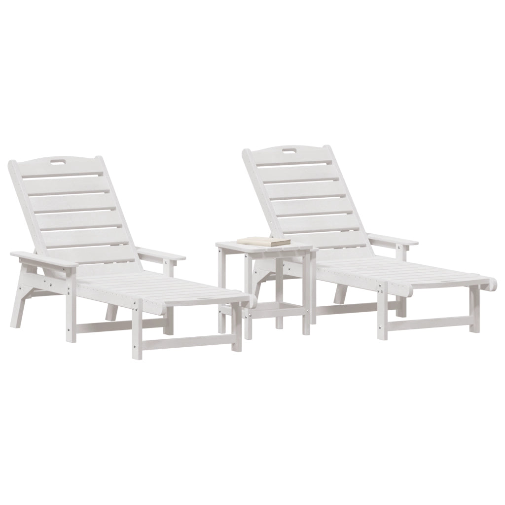 Set di lettini da giardino 3 pezzi bianco HDPE