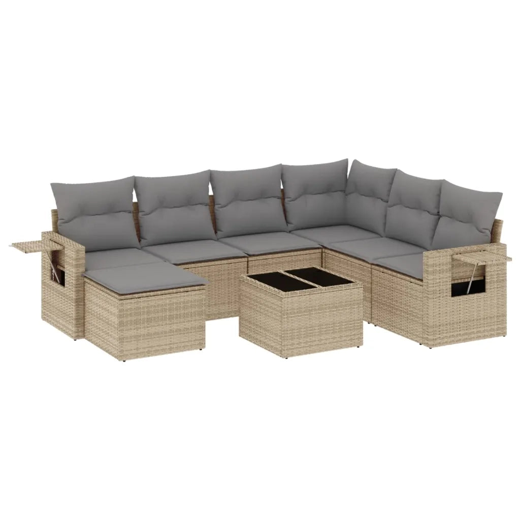 Set Divano da Giardino 8 pz con Cuscini Beige in Polyrattan