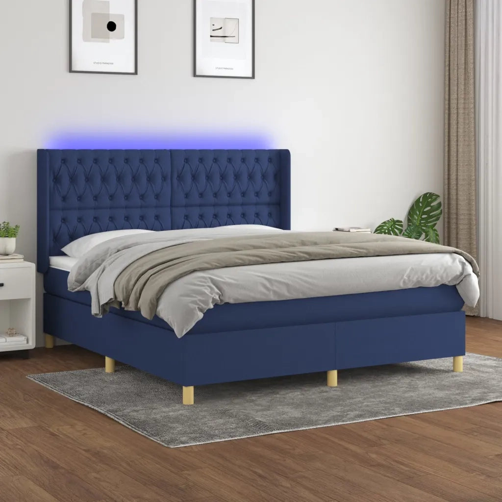 Letto a Molle con Materasso e LED Blu 160x200 cm in Tessuto cod mxl 73178