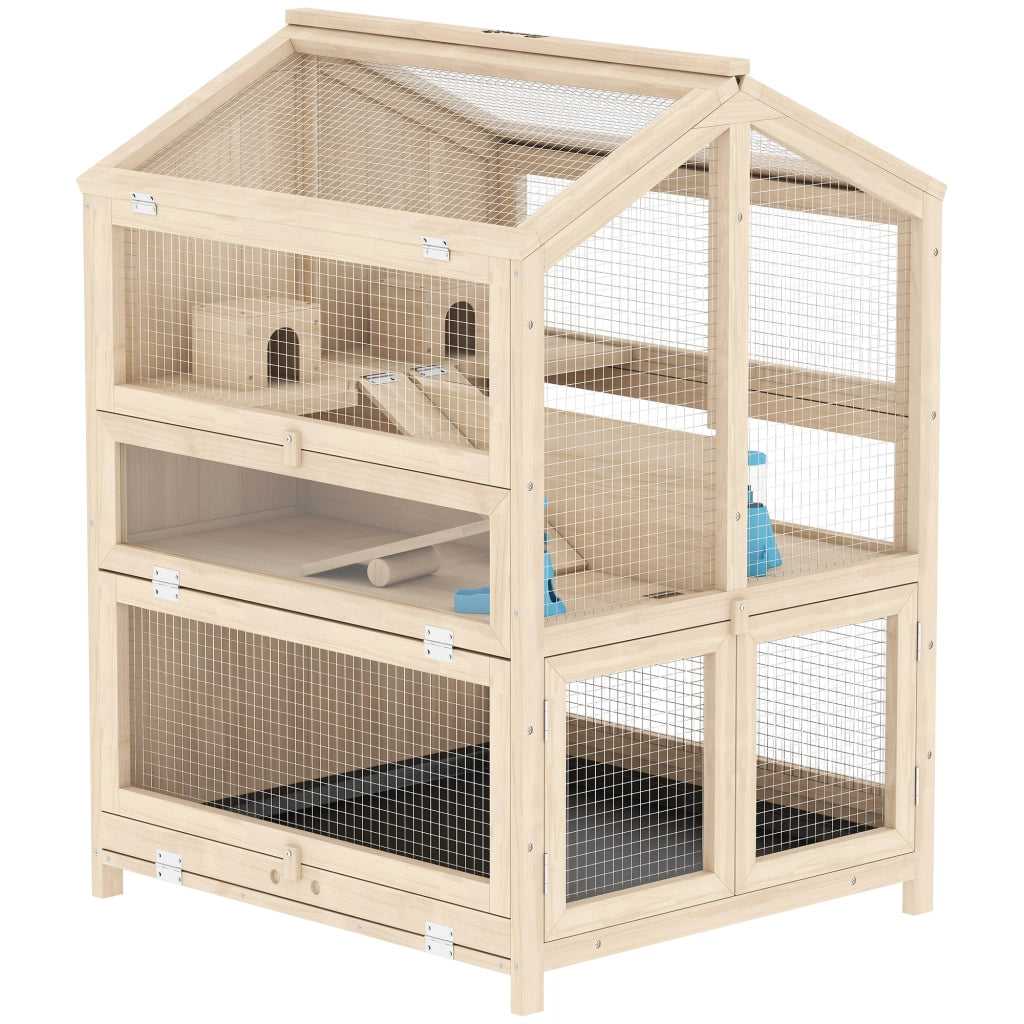 Gabbia per Criceti in Legno 3 Piani con Accessori ¨C zephmum ¨C 68x61.5x90 cm Legno Naturale